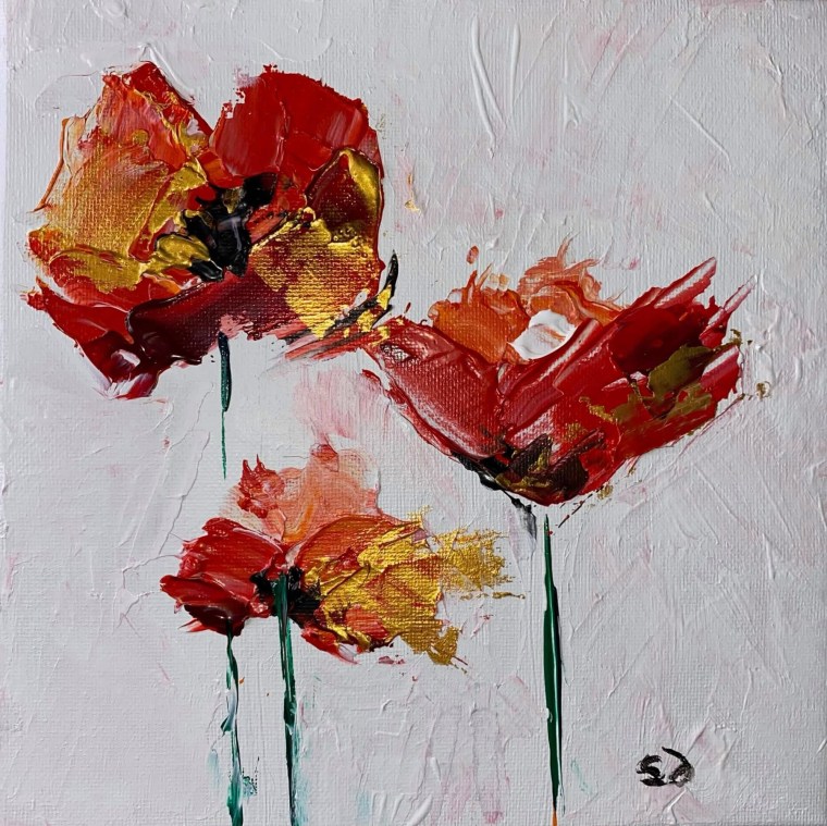 acrylic art of two poppies